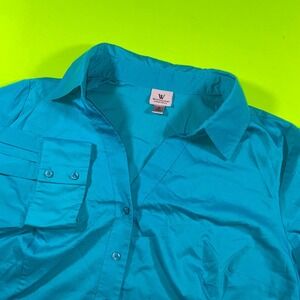 Worthington Woman Stretch Blue Button Down Shirt Top 2X